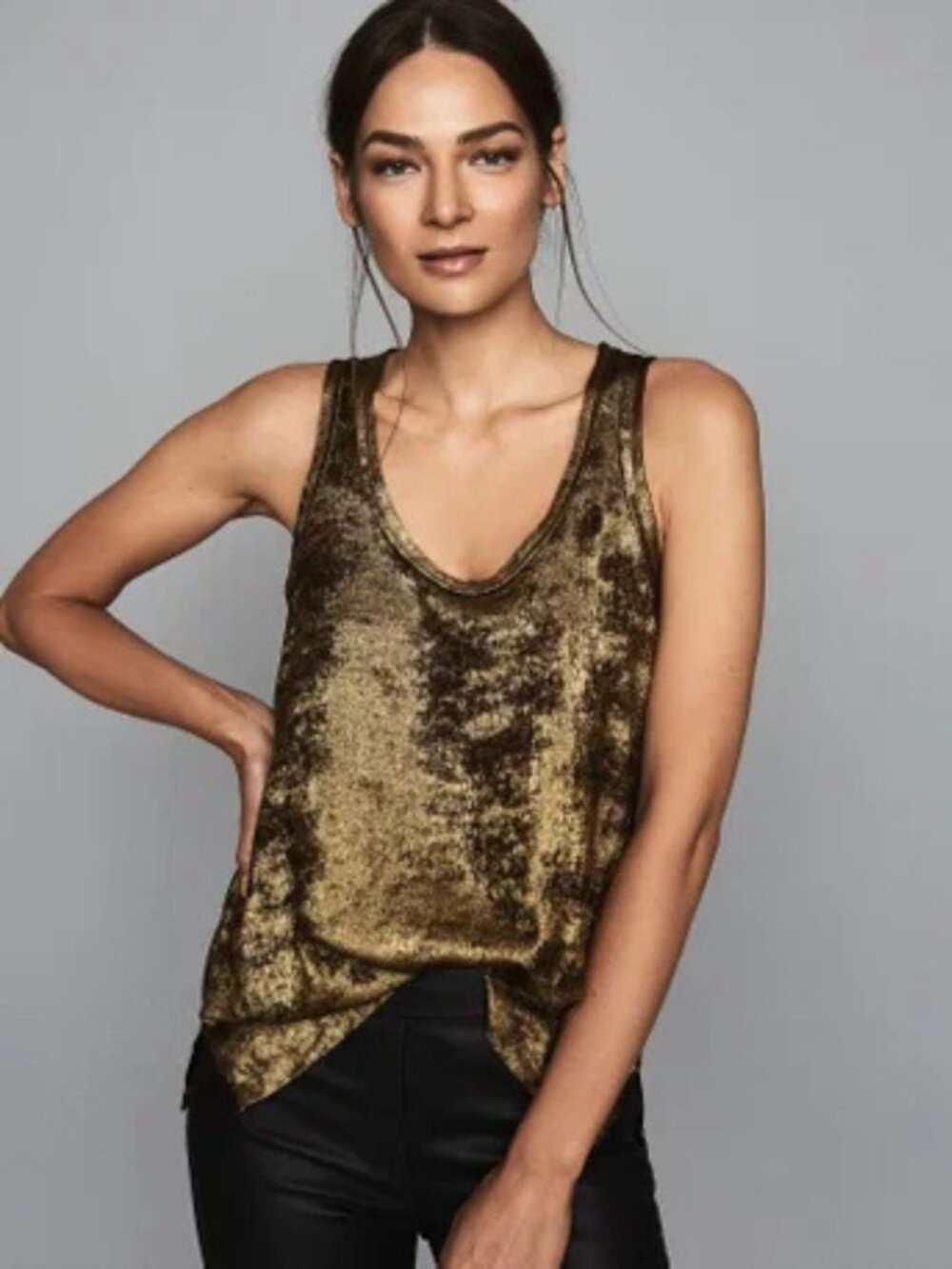 Reiss Demi Metallic Vest Top Gold Size 8
